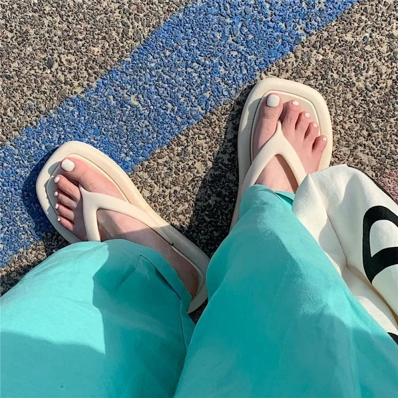 SP&CITY INS Fashion Summer Shoes For Women Slippers Square Head Platform Flip Flops Solid Color Beach Shoes Clothing For Women - Image 2