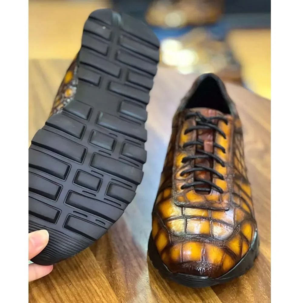 leimanxiniu new Crocodile Men Crocodile shoes Fashion shoes handmade Brush color male Crocodile shoes - Image 4