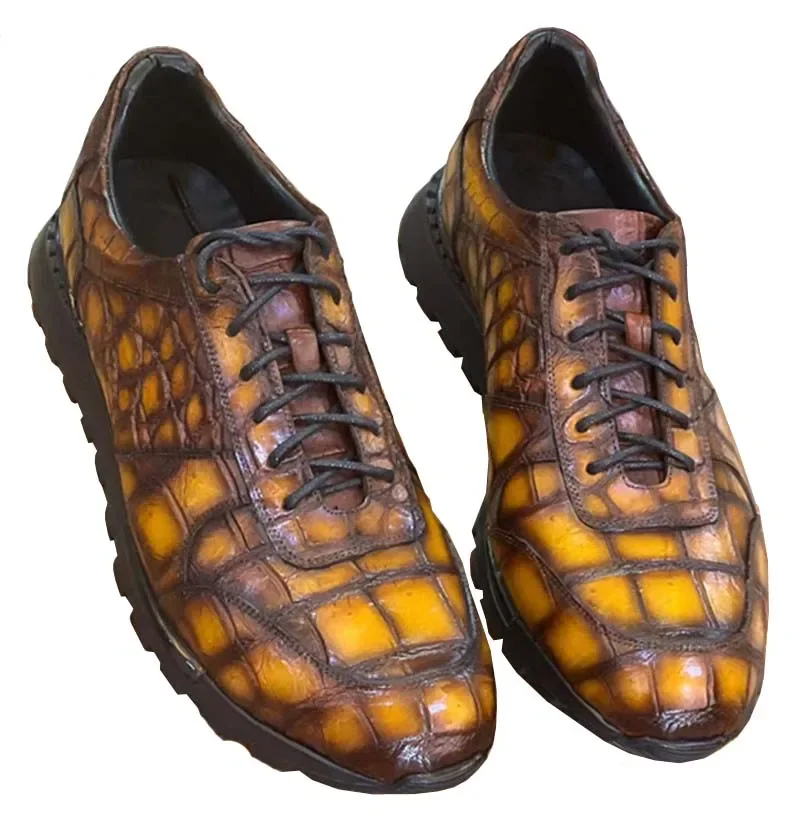leimanxiniu new Crocodile Men Crocodile shoes Fashion shoes handmade Brush color male Crocodile shoes