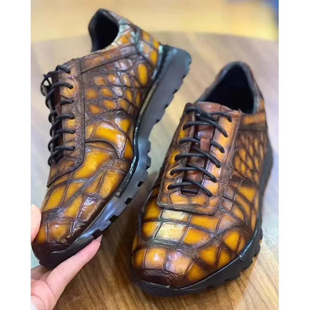 leimanxiniu new Crocodile Men Crocodile shoes Fashion shoes handmade Brush color male Crocodile shoes - Image 2