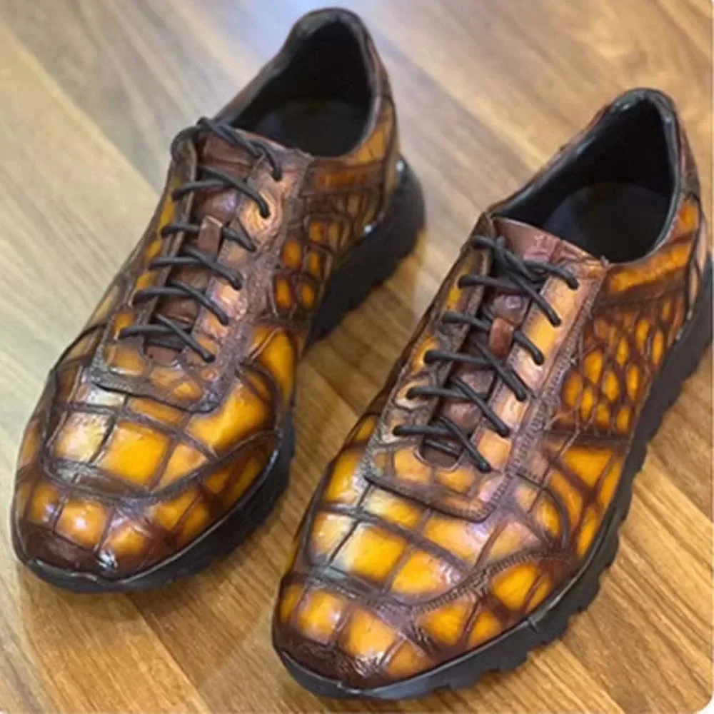leimanxiniu new Crocodile Men Crocodile shoes Fashion shoes handmade Brush color male Crocodile shoes - Image 5