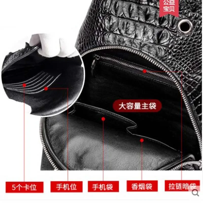 afanzhe new crocodile leather chest package male large capacity One shoulder bag Men bags leisure Male - Image 5