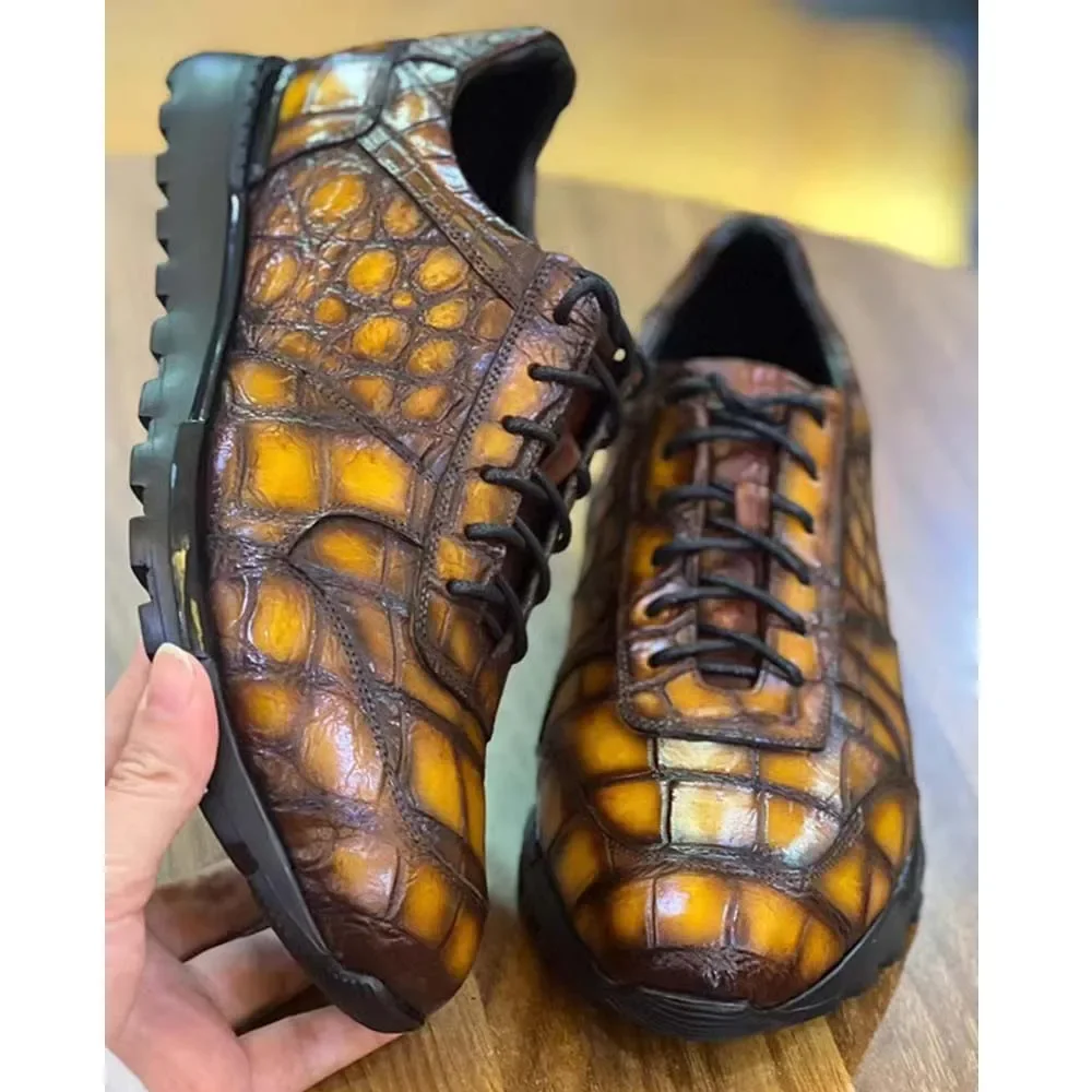 leimanxiniu new Crocodile Men Crocodile shoes Fashion shoes handmade Brush color male Crocodile shoes - Image 3